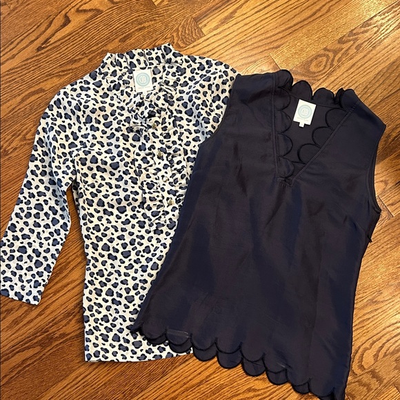 Devon Baer Navy and Leopard Print Tops - Picture 1 of 12